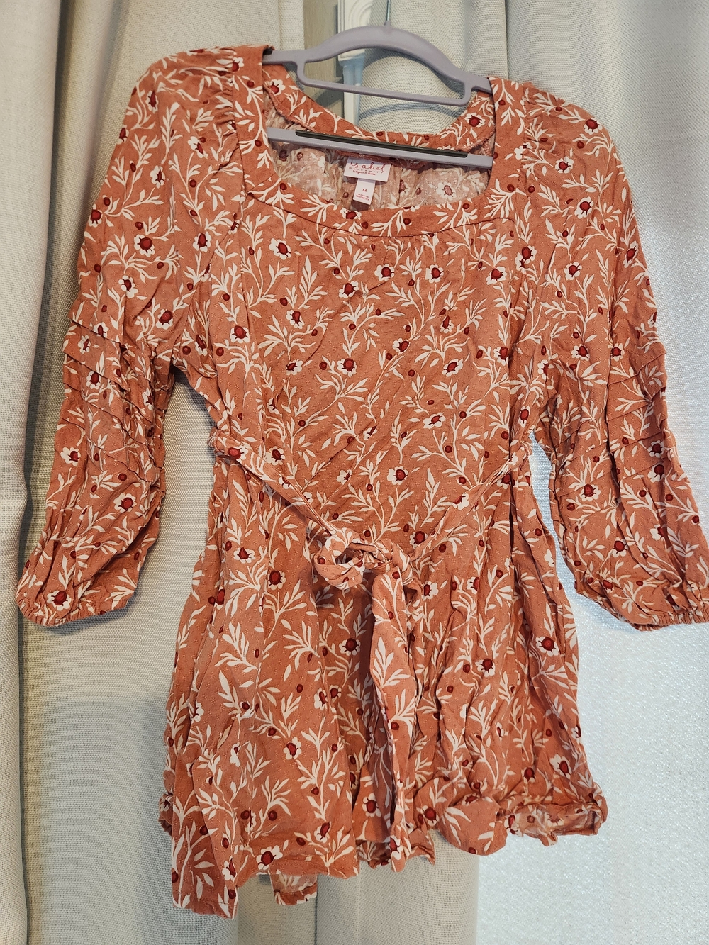 Maternity 3/4 Length Sleeve Floral Tie-Waist Peplum Top, Medium